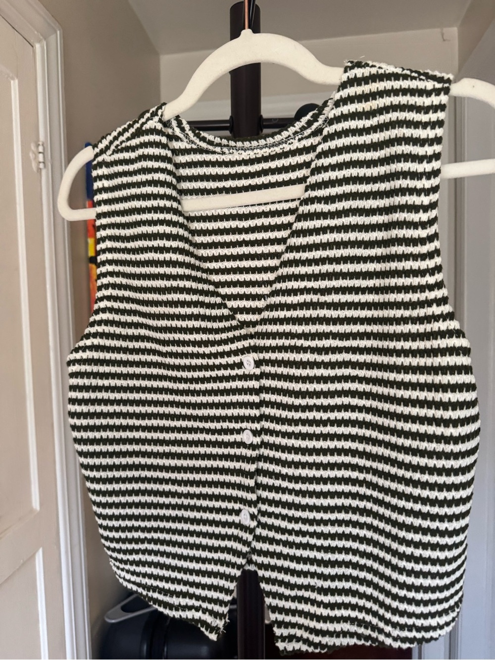 Classic Black & White Striped Knit Vest
